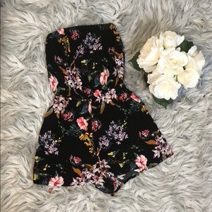 Floral Black Strapless Romper
